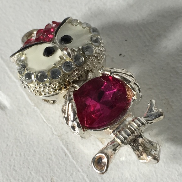 Cute Owl 🦉 Pink Clear Rhinestone Owl Heart Pendant - Picture 5 of 8